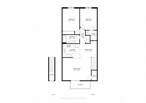 Riverwalk, Upper 2 Bed/1 Bath Floor Plan